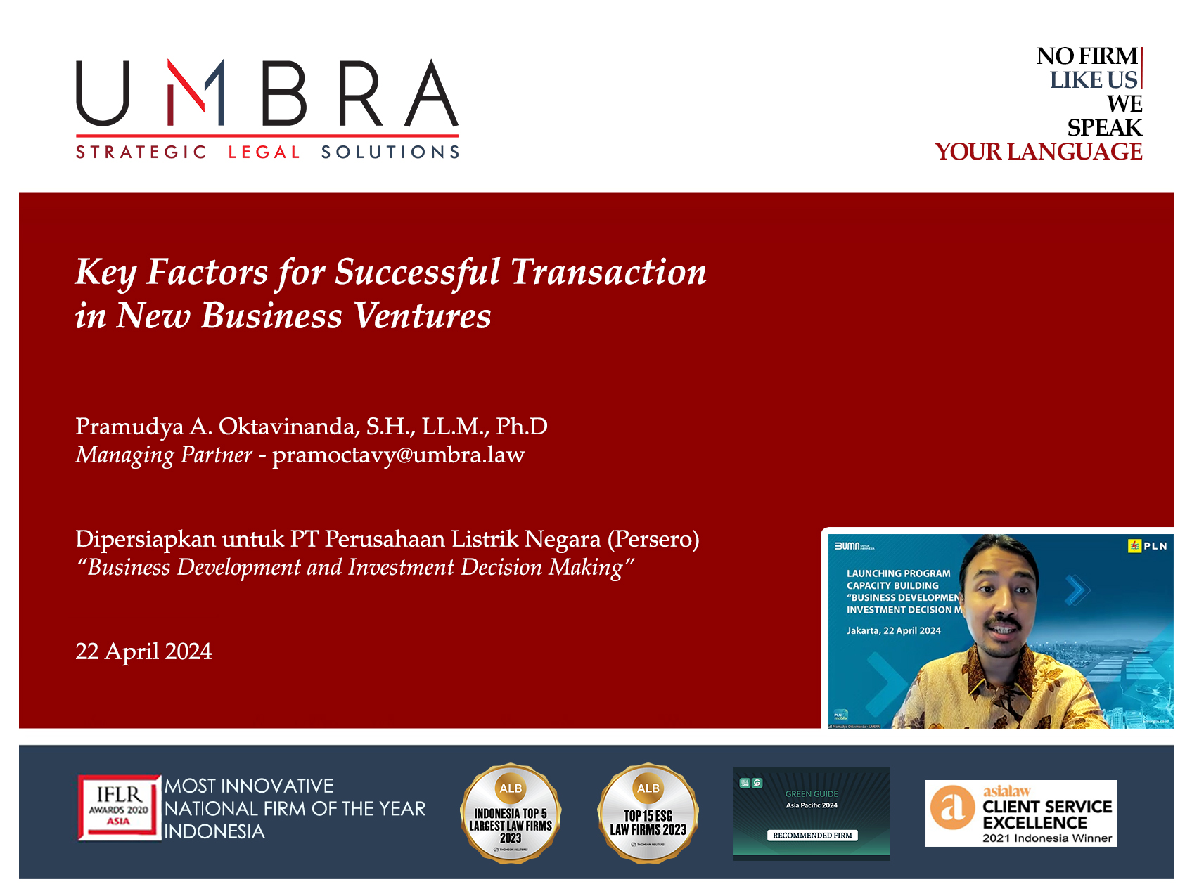 Seminar PLN – Key Factors for Successful Transaction  in New Business Ventures